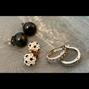 Sterling CZ Hoops, Black Pearls, 10K Crystal Ball
